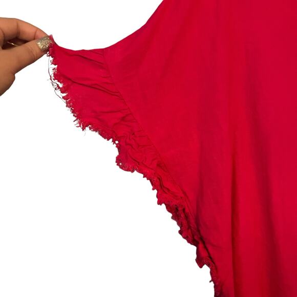 Umgee Linen Blend Coral Top Shirt XL Raw Hem Boxy Boho Oversized Lagenlook - Picture 2 of 9